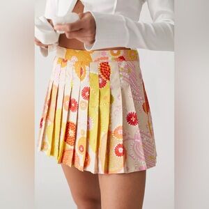 UO Hayley Linen Floral Mini Skirt